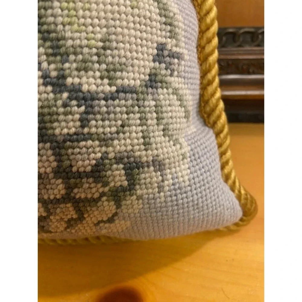 Ehrman Tapestry Needlepoint Sunflower Wreath Pillow Blue Gold Wool Hand Stitched